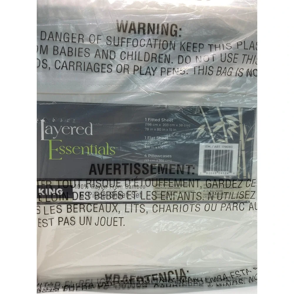 Layered Essentials 6 Piece Sheet Set King White NEW Rayon From Bamboo